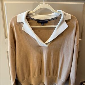 Tommy Hilfiger Tan V-Neck Sweater with Cream Collar